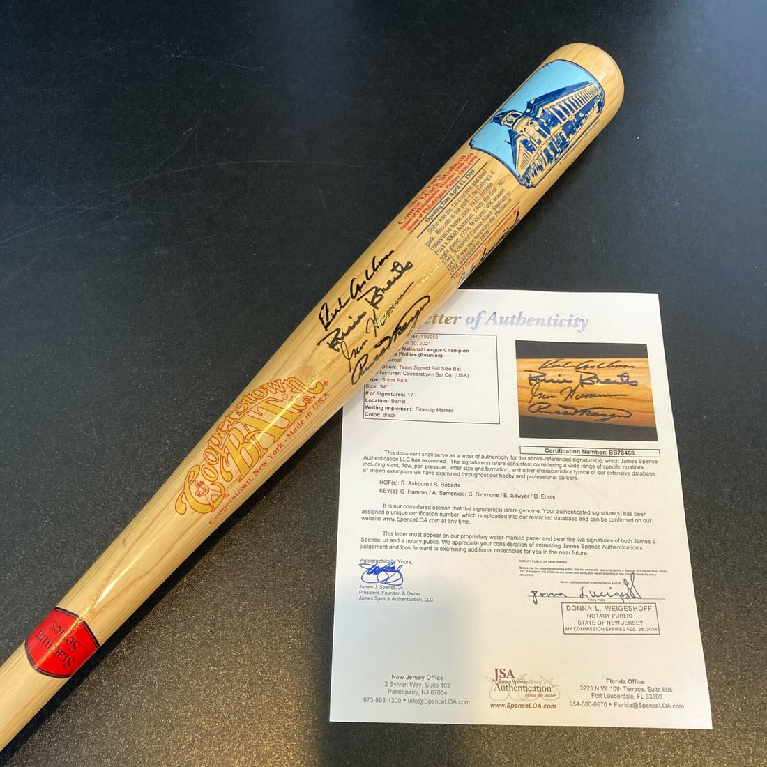 1950 Phillies Whiz Kids Team Signed Bat with JSA Authentication (1 of 10)
