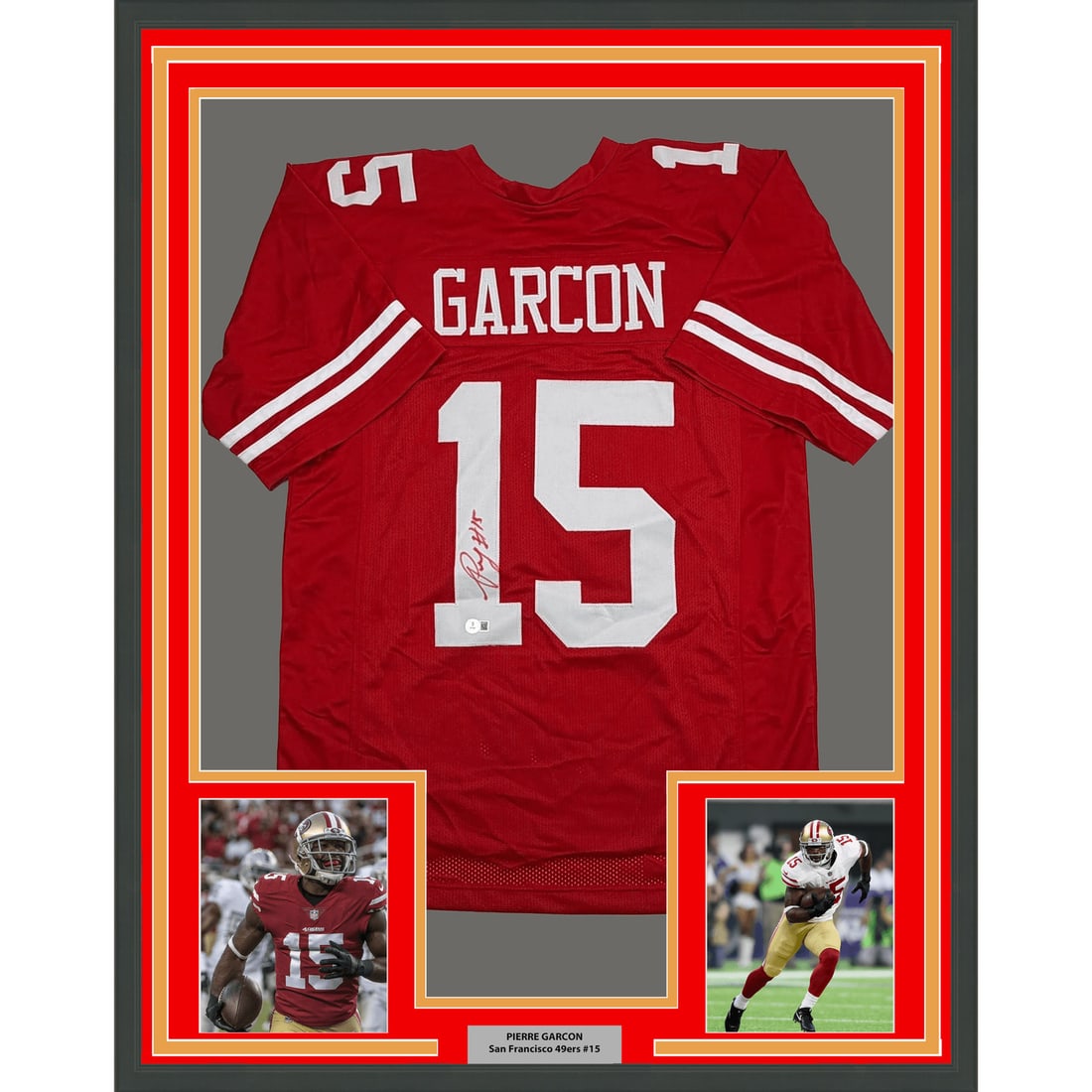 Framed Pierre Garcon autographed 49ers red jersey BAS COA 35x39 (1 of 2)