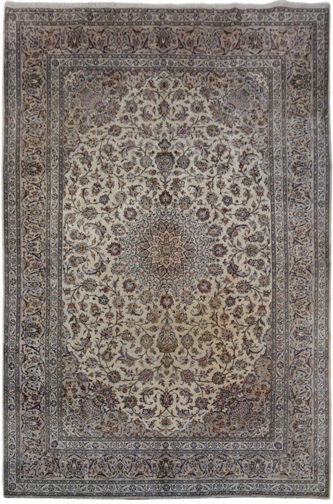 Handcrafted Ivory Persian Kashan Rug 8' x 12' Silk-like Pile (1 of 6)