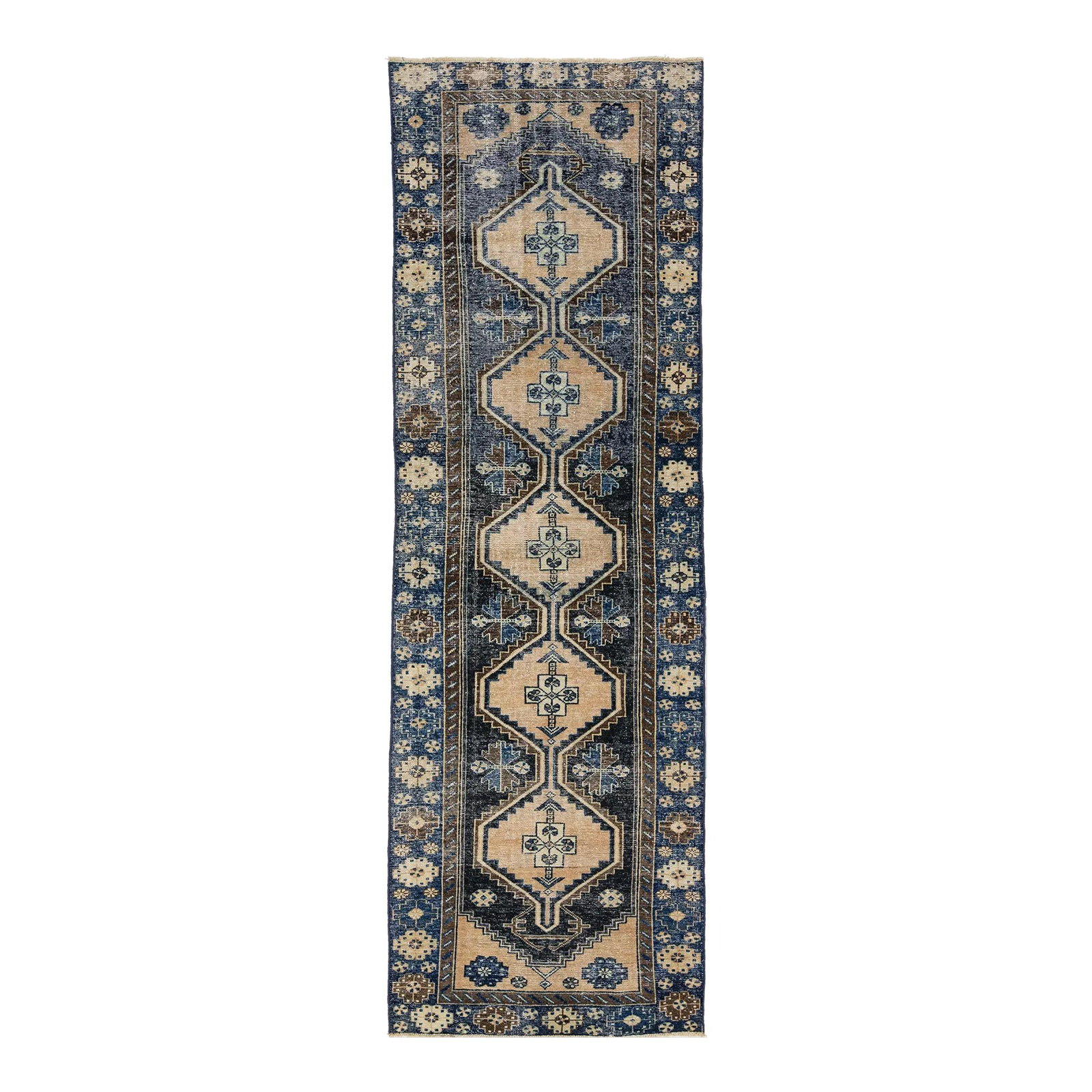Vintage Handmade Persian Wool Rug Blue Tribal Design 3'11 x 9'8 (1 of 8)