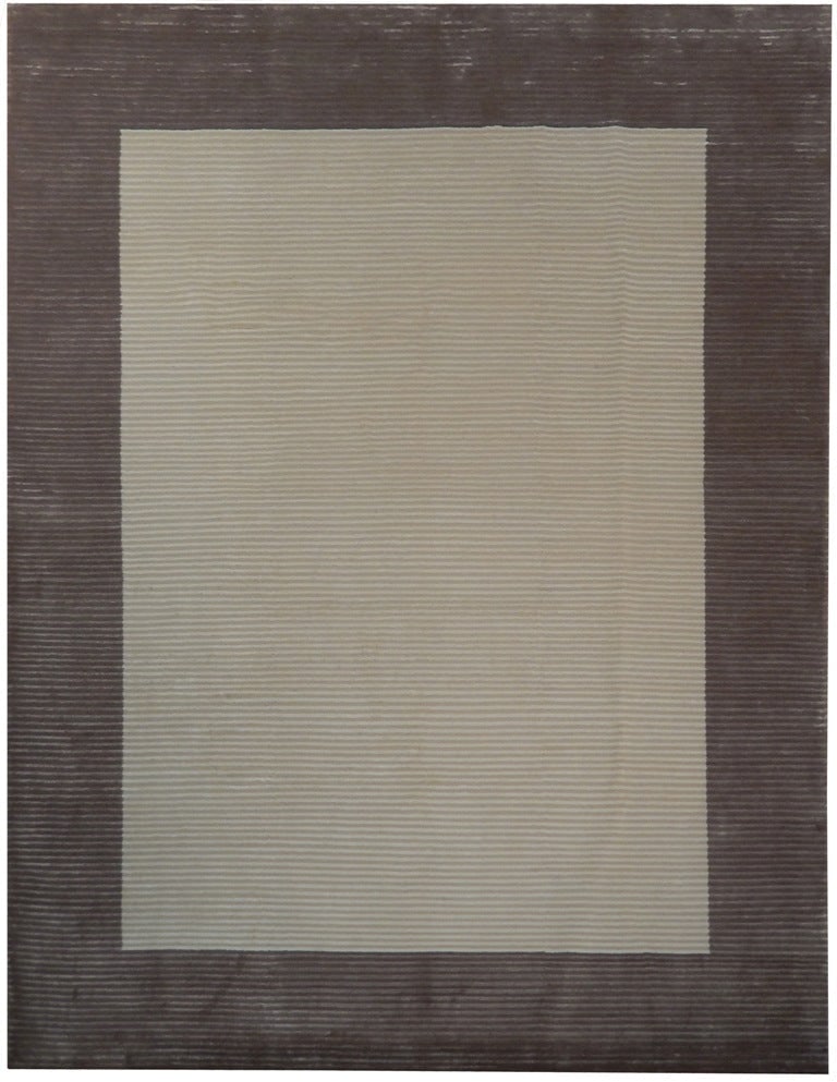 8 x 10.2 Beige Brown Hand-Knotted Wool Silk Modern Area Rug: 8 x 10.2 Beige Brown Hand-Knotted Wool Silk Modern Area Rug Free continental US Shipping Enhance your living space with this exquisite 8 x 10.2 Beige Brown Wool & Silk Modern Rug. Meticulously crafted
