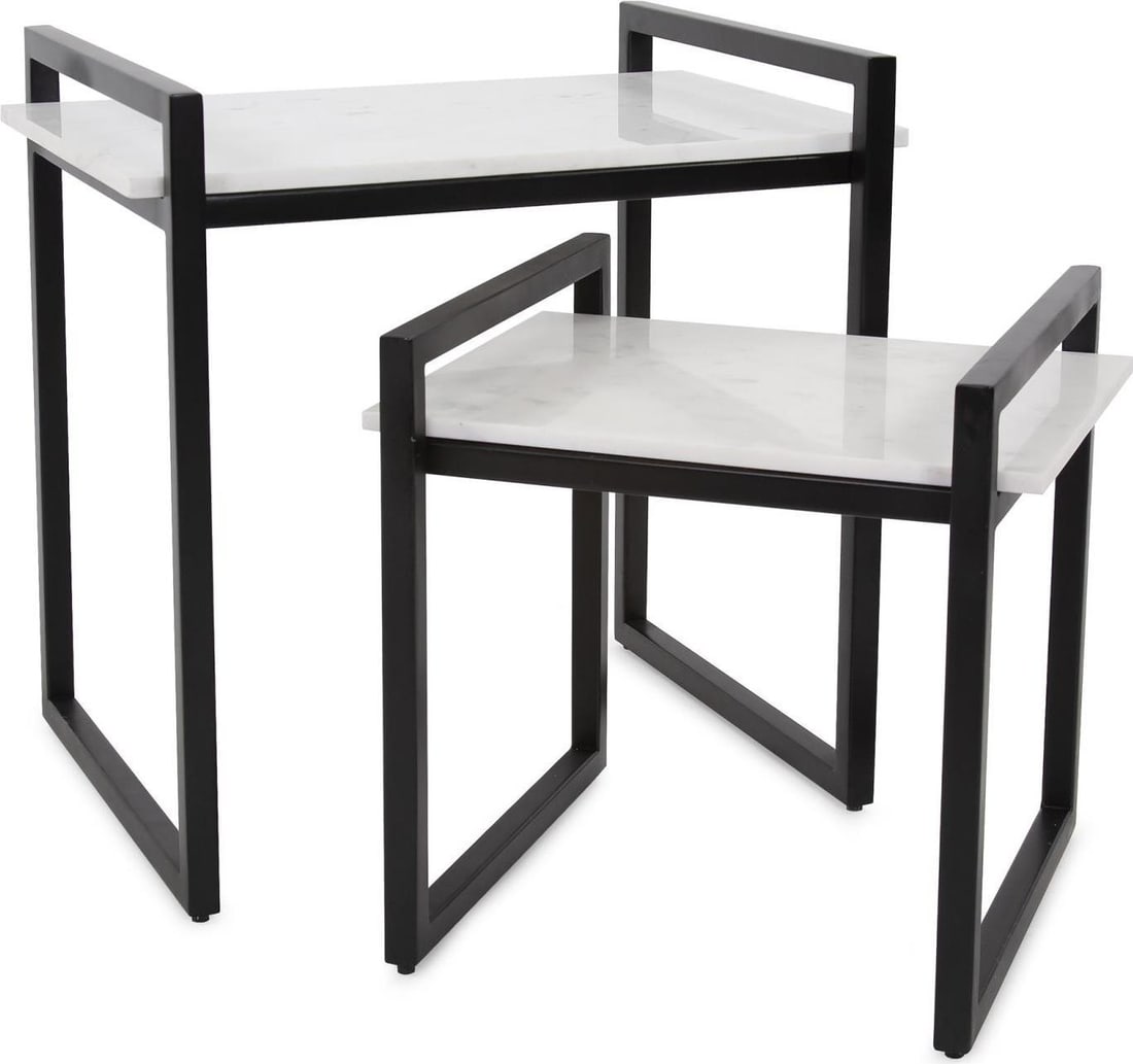 Howard Elliott Chic Santiago Marble Nesting Tables Set: Howard Elliott Chic Santiago Marble Nesting Tables Set This elegant set of Chic Santiago Nesting Marble Tables is a stylish addition to any modern interior. Featuring a sleek graphite matte finish, th