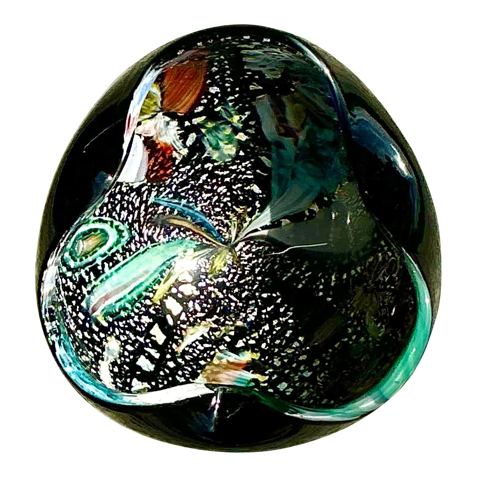 Vintage Murano-Inspired Italian Art Glass Bowl 5" W 5" D 2.75" H: Vintage Murano-Inspired Italian Art Glass Bowl 5" W 5" D 2.75" H This exquisite vintage Italian art glass bowl is inspired by Murano craftsmanship, showcasing a mesmerizing fusion of colors and textur