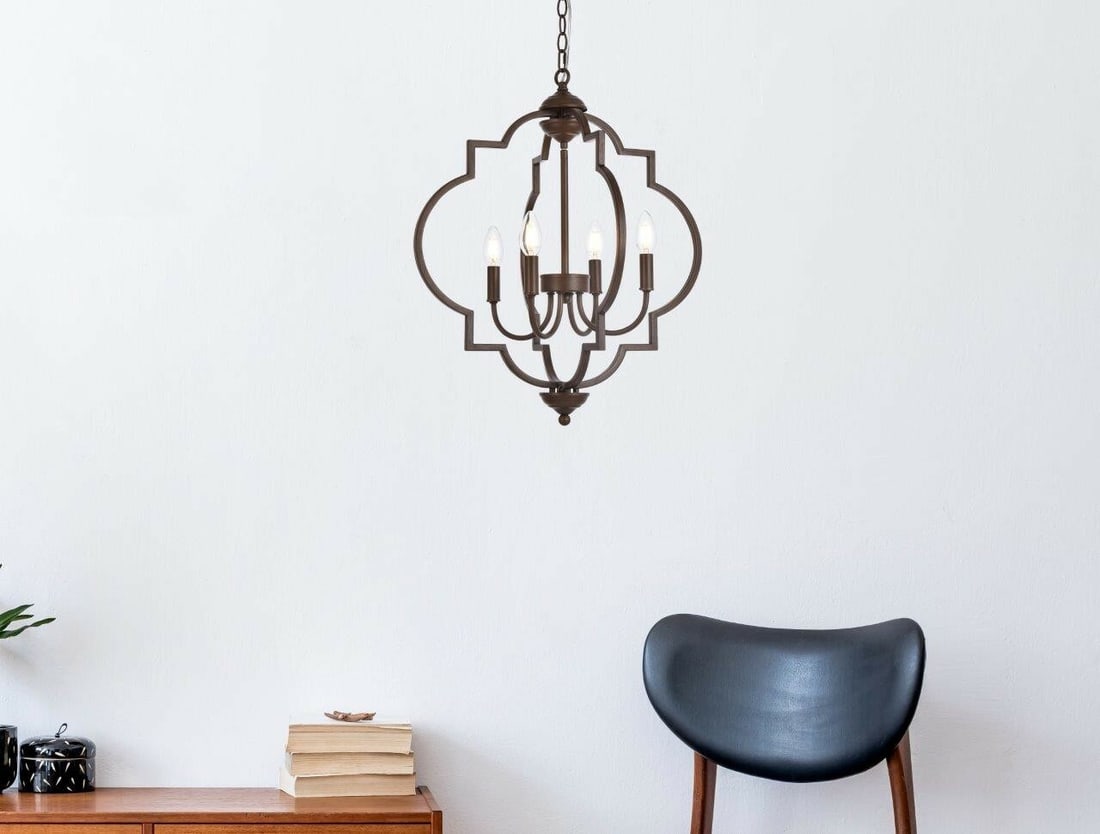 Living District Sandara 4 Light Weathered Oak Pendant: Living District Sandara 4 Light Weathered Oak Pendant This modern pendant chandelier from the Sandara Collection features a weathered oak finish and a round shade, offering a stylish lighting solution