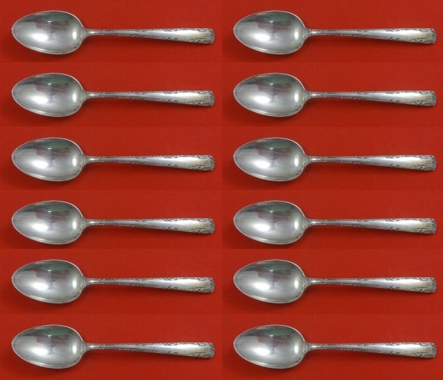 Gorham Camellia Sterling Silver Demitasse Spoon Set 12 Pieces 4 1/4 Inch (1 of 4)