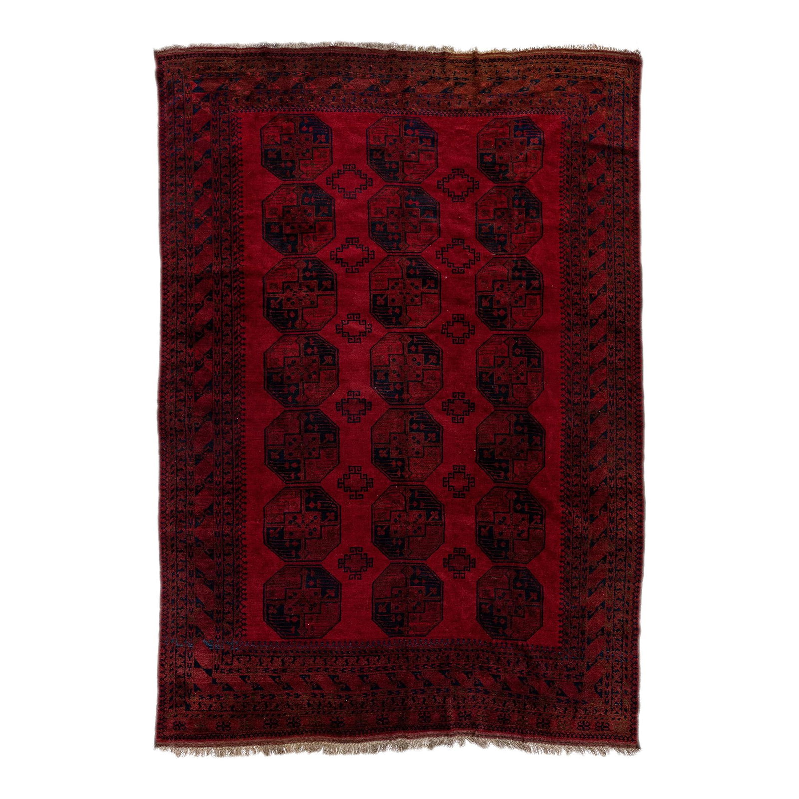 Antique Turkmen Hand-Knotted Wool Rug 8'9 x 12'2 Red Blue Gul Motif (1 of 10)