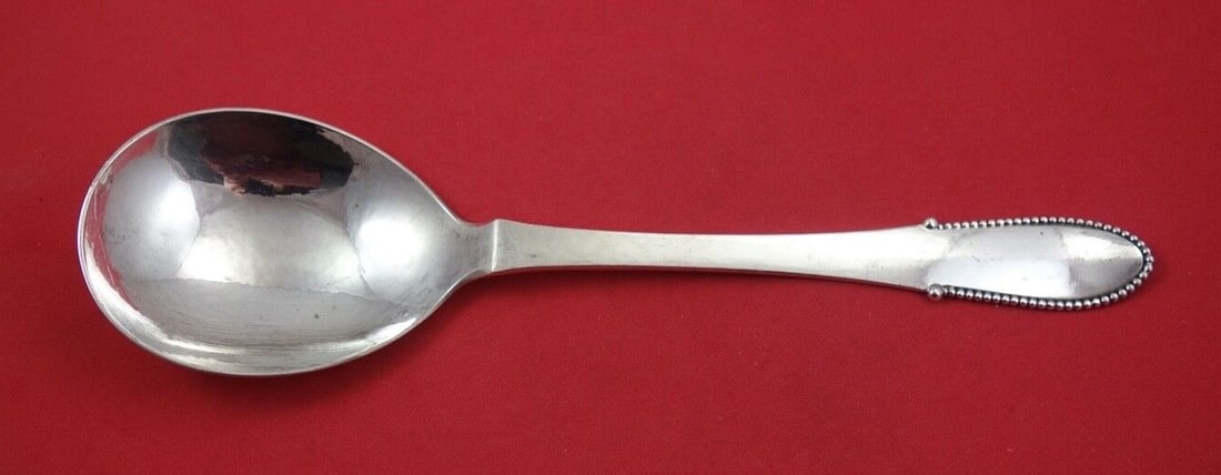 Georg Jensen Beaded Sterling Silver Salad Serving Spoon 10 1/4 inch (1 of 3)