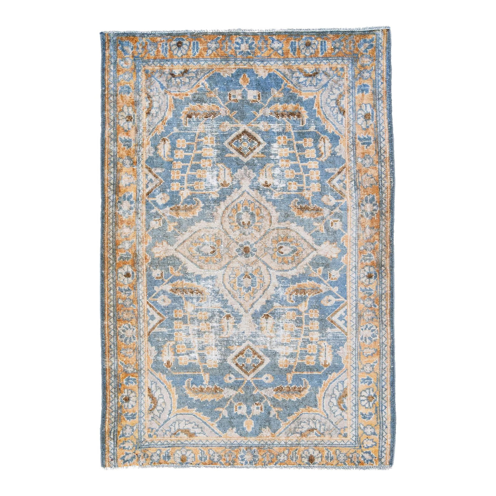 1960s Vintage Persian Malayer Handmade Floral Wool Rug Navy Blue (1 of 8)