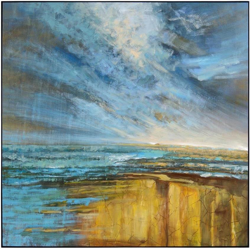 Teng Fei's Golden Shore Impressionist Canvas Art by John-Richard: Teng Fei's Golden Shore Impressionist Canvas Art by John-Richard This stunning canvas artwork, titled 'Teng Fei's Golden Shore,' beautifully captures the essence of the sea with its impressionistic st