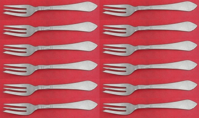 Set of 12 Georg Jensen Continental Sterling Silver Pastry Forks 5 5/8" (1 of 4)