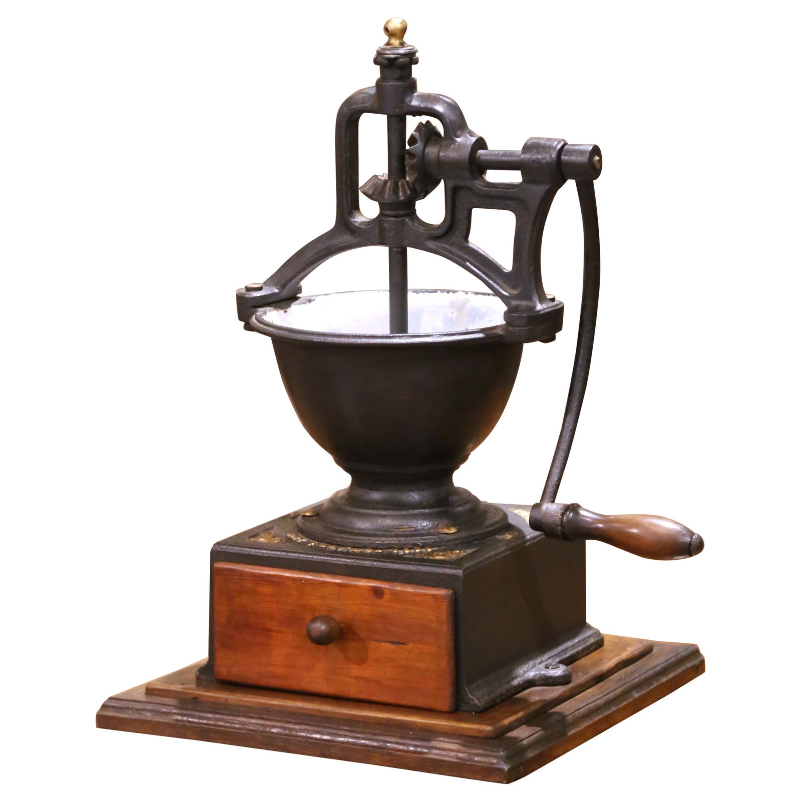 Antique French Coffee Grinder Cast Iron Wood 1901 Rustic Charm (1 of 16)