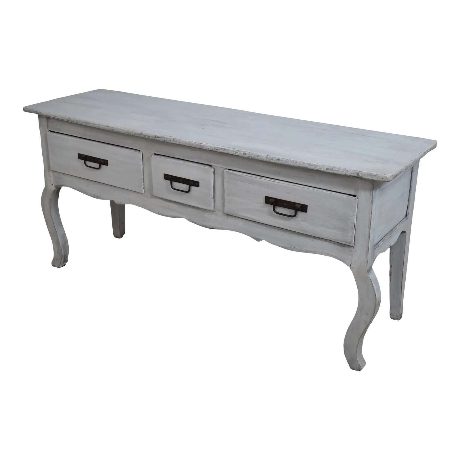 Charming Rustic White Country French Sideboard Console 62.5": Charming Rustic White Country French Sideboard Console 62.5" This Rustic Painted Finish Country French Sideboard Console is a charming addition to any home, featuring a beautiful rustic finish with na
