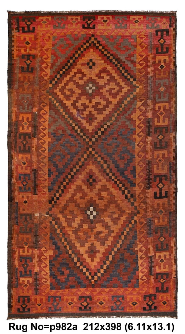 Vintage Handmade 7 x 13.1 Ghalmouri Kilim Rug Wool Area Rug: Vintage Handmade 7 x 13.1 Ghalmouri Kilim Rug Wool Area Rug Free continental US Shipping Enhance your home with the distinctive charm of this Vintage Handmade 7' x 13.1' Ghalmouri Kilim Rug. Crafted b