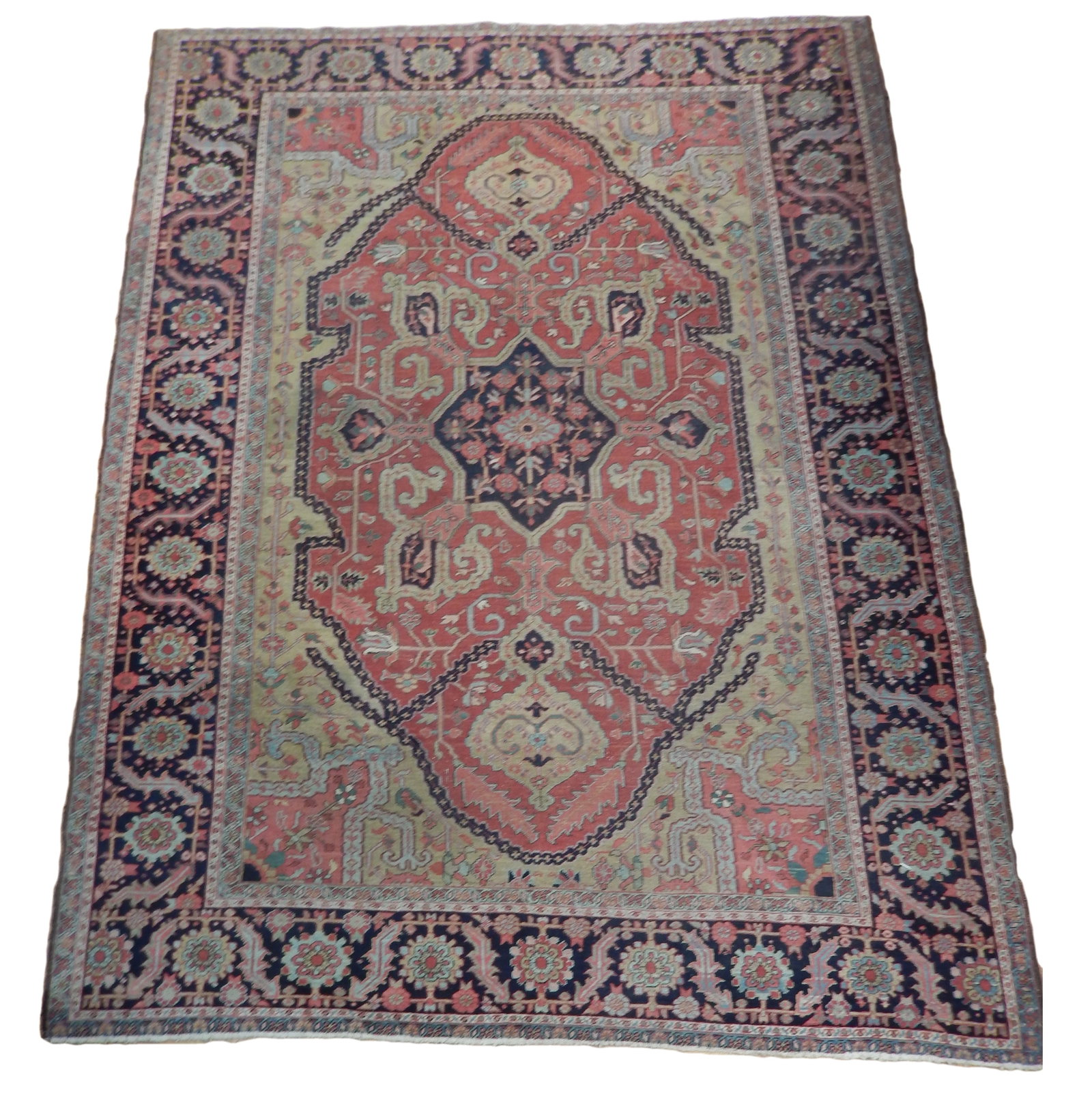 Dull Red Persian Heriz Serapi Rug 9.5 x 12.4 ft Premium Quality (1 of 6)