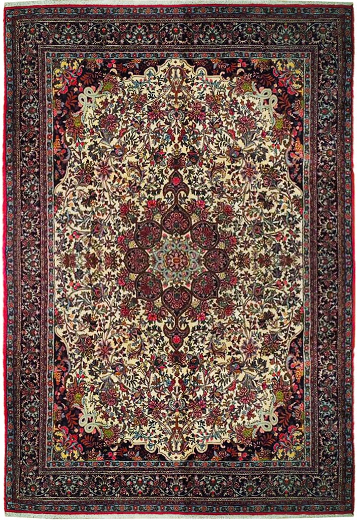 Ivory Handcrafted Persian Floral Bijar Rug 7' x 10'7 (1 of 6)