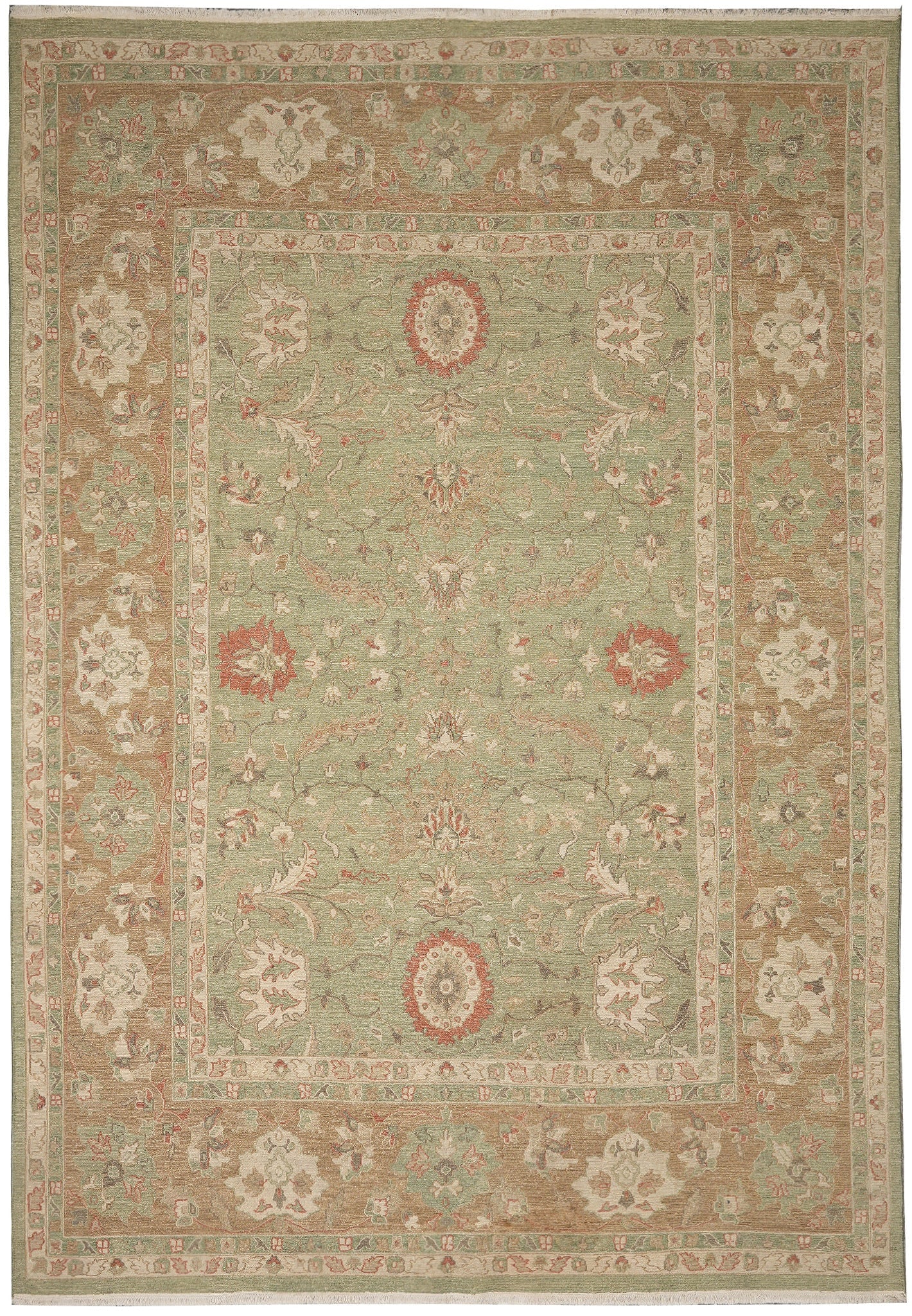 Handmade Sumak Flat Weave Soozani Rug 106 x 144 in Light Green (1 of 12)