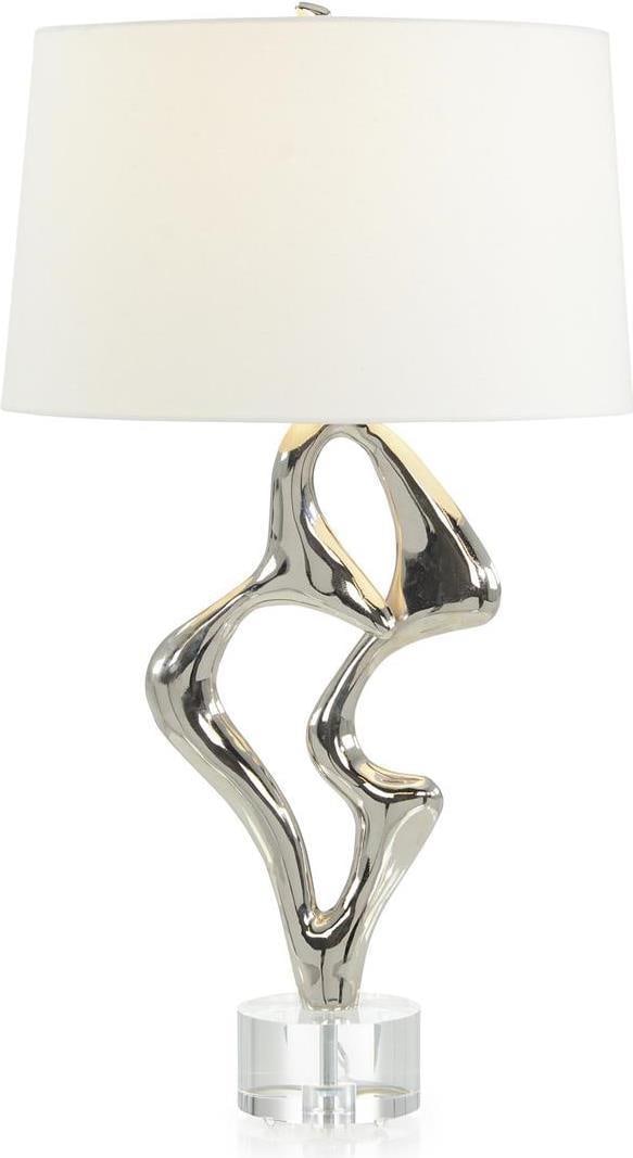 Ivory Brass Table Lamp from De Escola Collection with Round Shade: Ivory Brass Table Lamp from De Escola Collection with Round Shade This un-used John-Richard table lamp from the De Escola collection features a round ivory shade and a yellow nickel harp. The lamp is 