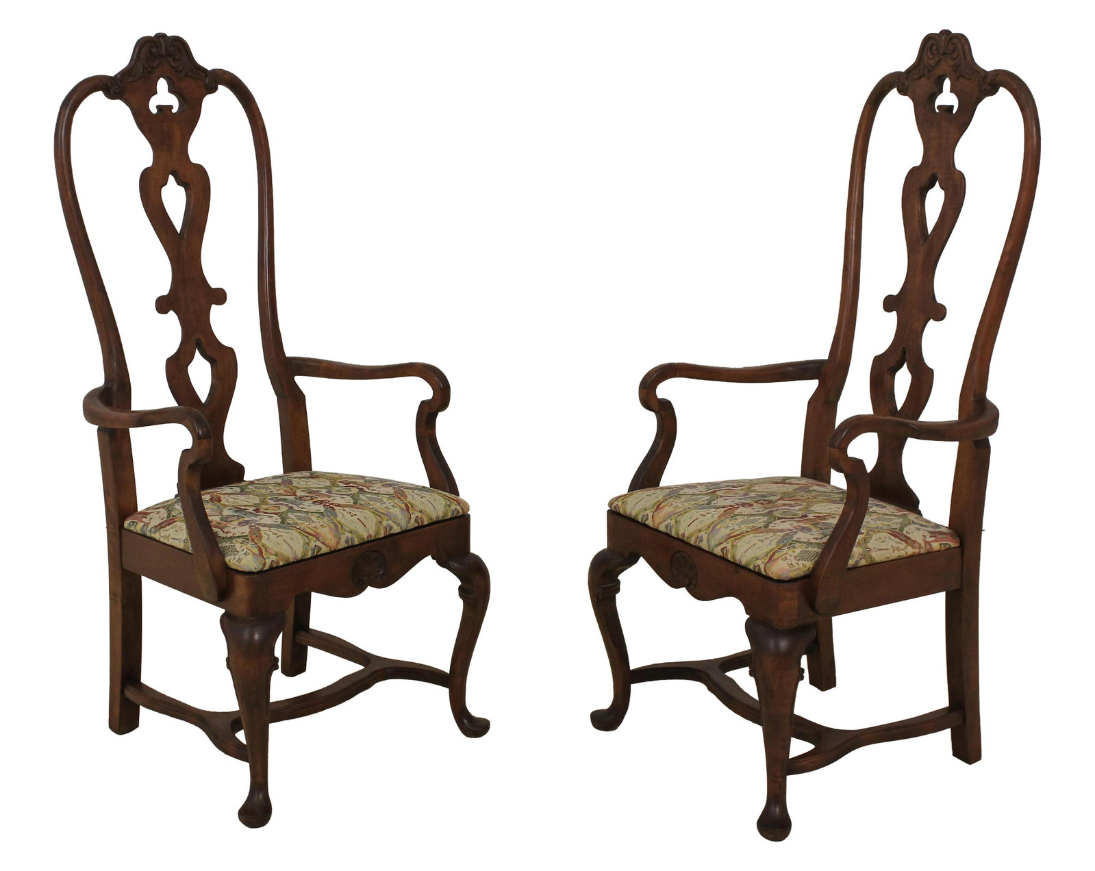 Vintage Italian Style High Back Armchairs C.1930s Pair: Vintage Italian Style High Back Armchairs C.1930s Pair This exquisite pair of Italian style high back vintage armchairs, dating back to the 1930s, features a tight and sturdy stretcher base frame and 