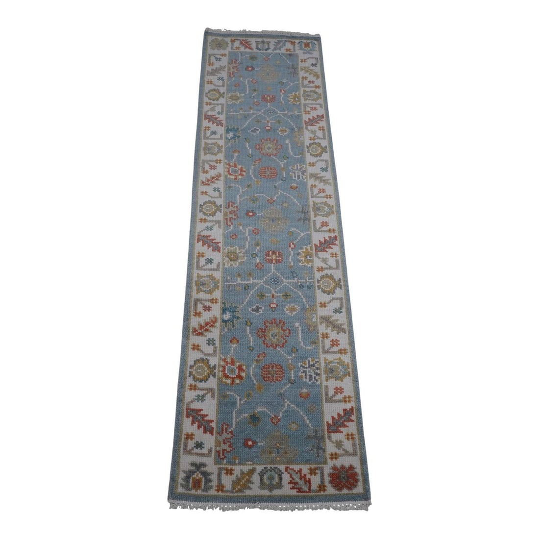 Blue Wool Handwoven Turkish Style Runner Rug 25x98 Inches (1 of 9)