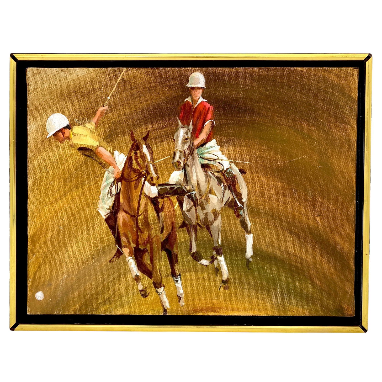 1970s Unsigned American School Polo Painting Vintage Artwork: 1970s Unsigned American School Polo Painting Vintage Artwork Immerse yourself in the nostalgic charm of the 1970s with this vintage Unsigned American School Polo Painting. This captivating artwork cap