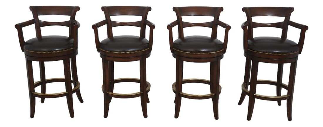 4 Brown Leather Woodbridge Swivel Bar Stools Set of 4 (1 of 10)