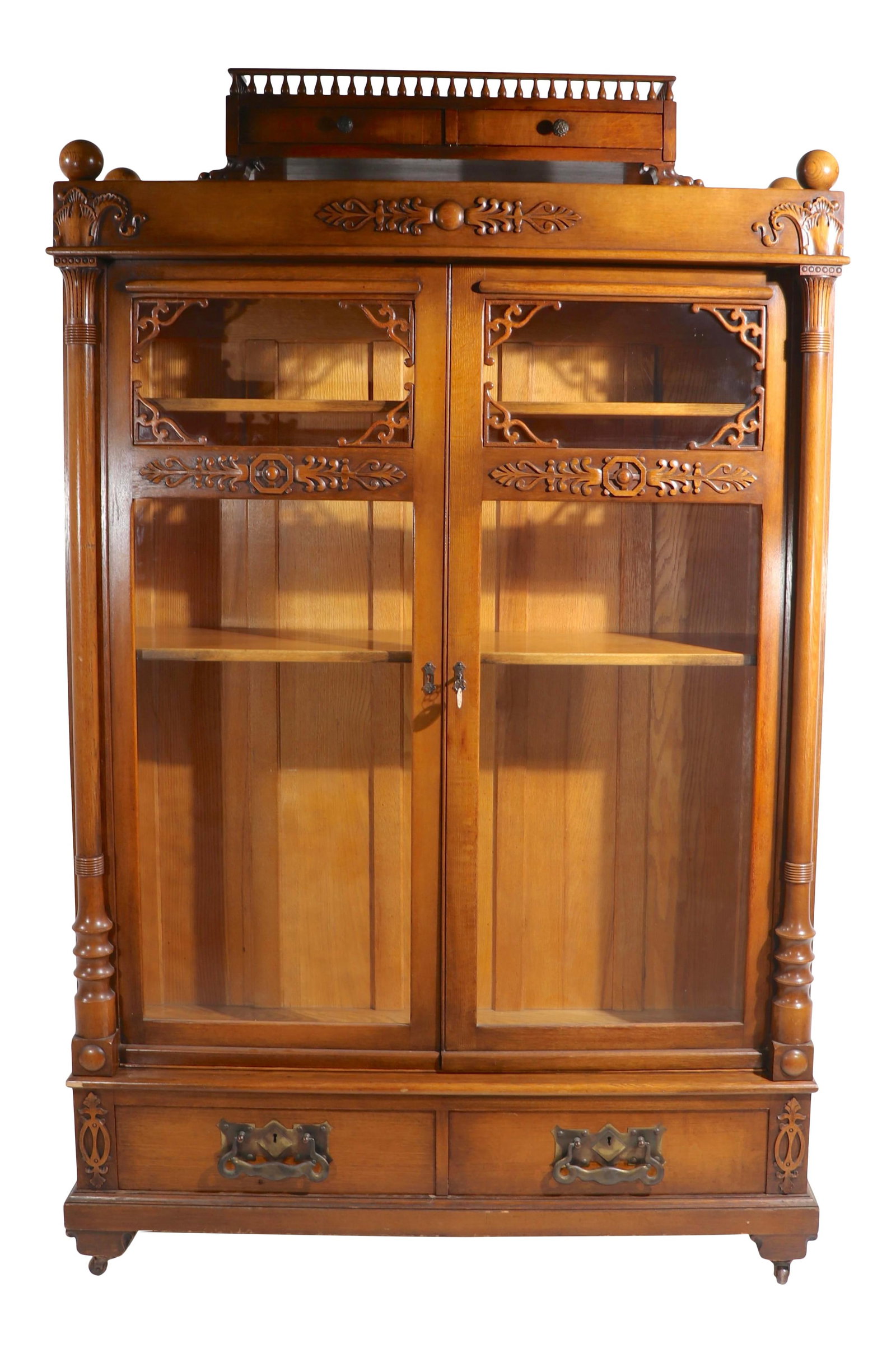 Antique Victorian Double Door Bookcase with Storage Drawers (1 of 10)