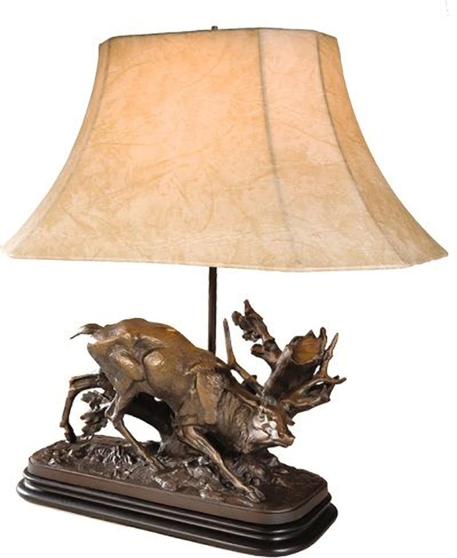 Rustic Lodge Style Hand-Cast Stag Table Lamp with 3-Way Switch: Rustic Lodge Style Hand-Cast Stag Table Lamp with 3-Way Switch This item is made at time of order. Please allow 42 to 70 days for production. Illuminate your lodge with this distinctive hand-cast stag