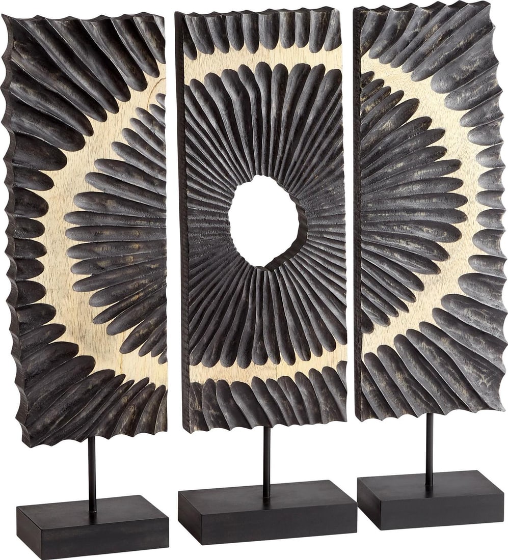 Cyan Ruffle Abstract Black Iron Wood Sculpture 27.25H (1 of 1)