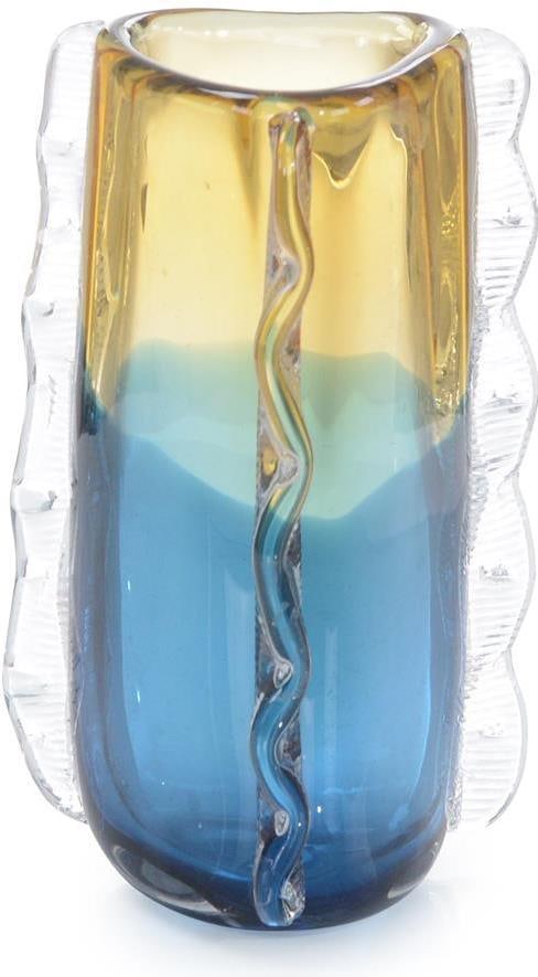 John-Richard Art Nouveau Hand-Blown Glass Vase Blue Yellow Rippled (1 of 1)