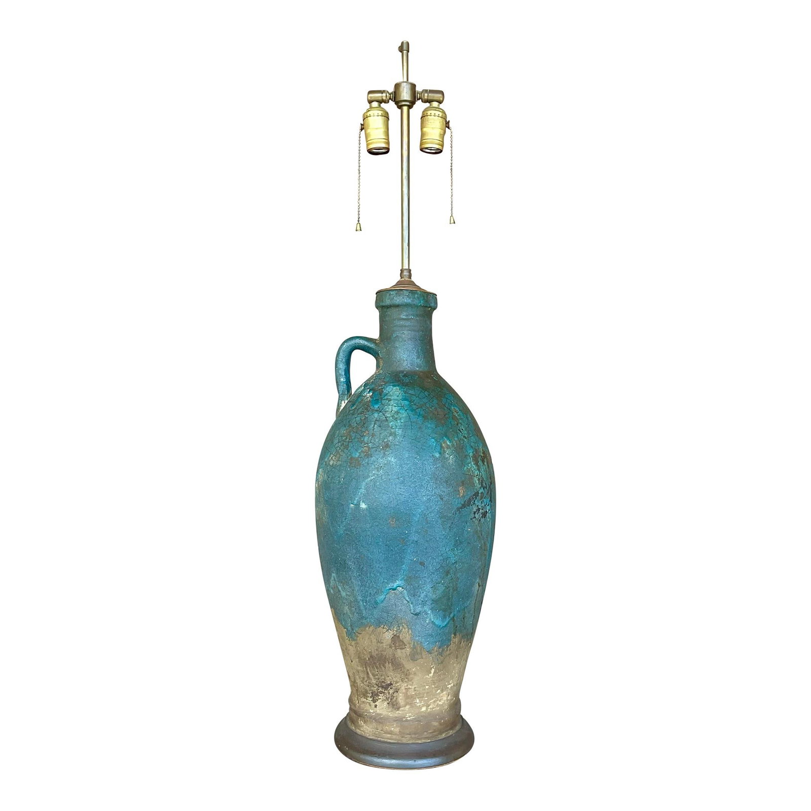Vintage Midcentury Pottery Table Lamp Royal Blue Lava Glaze (1 of 7)