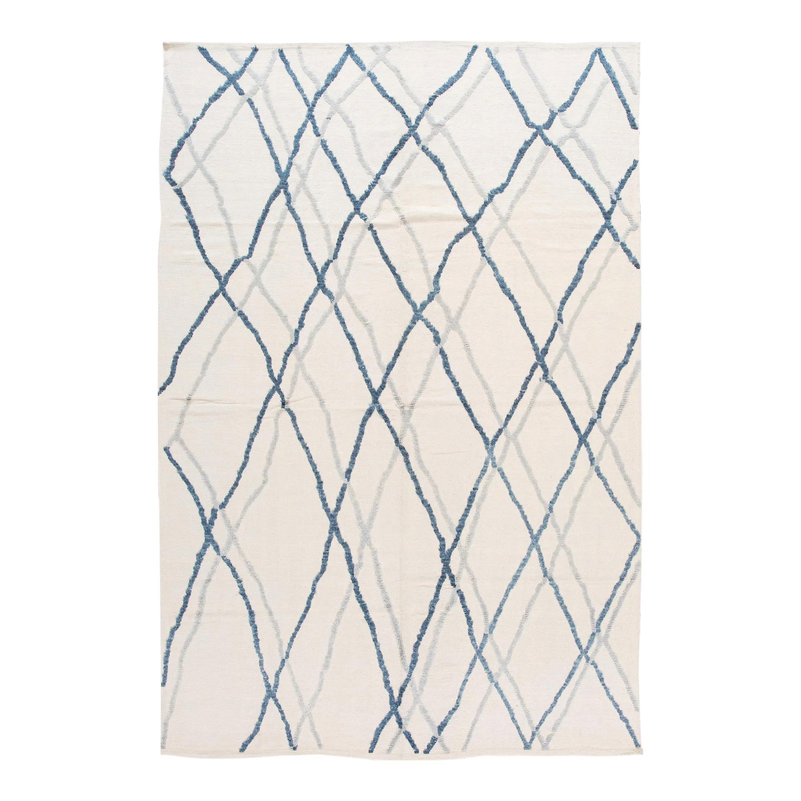 Hand-Knotted Wool Rug Moroccan Tribal Design 8'10" x 13'1" Ivory (1 of 5)