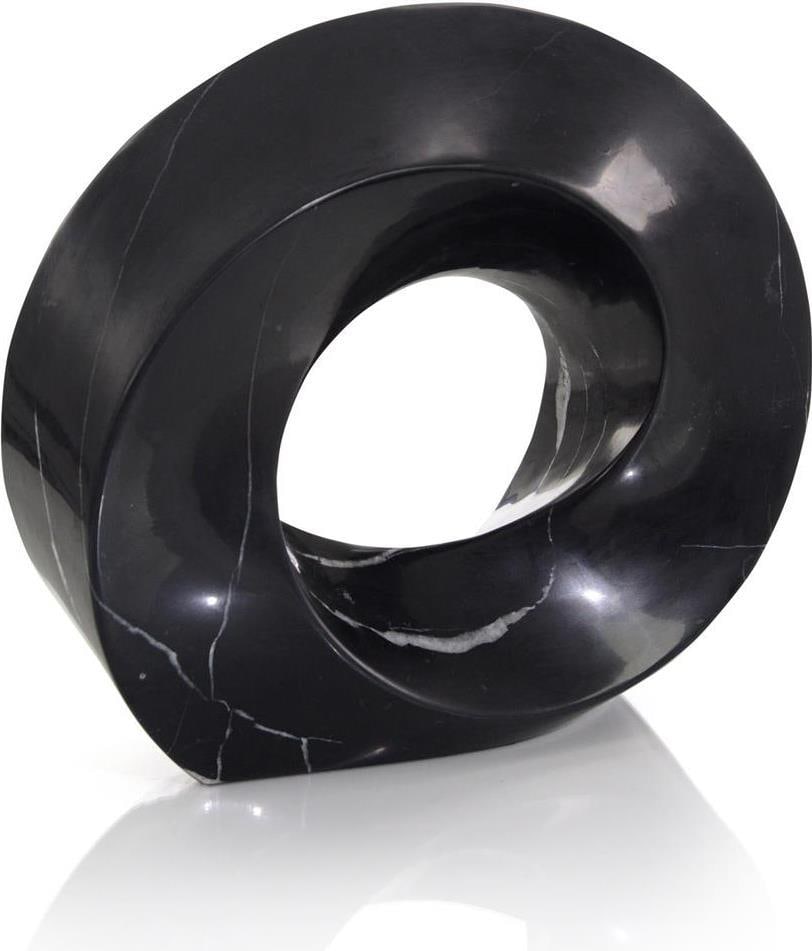 John-Richard Hand-Carved Black Marble Twisted Ring Sculpture: John-Richard Hand-Carved Black Marble Twisted Ring Sculpture This elegant twisted ring sculpture showcases a stunning black polished marble finish, adding a touch of sophistication to any space. Hand-