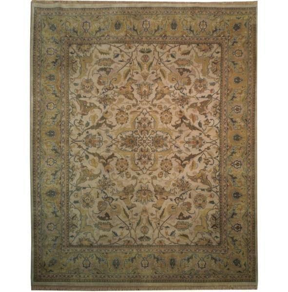 Handmade 8 x 9.9 Jaipour Wool Rug Beige Green Traditional Design (1 of 6)