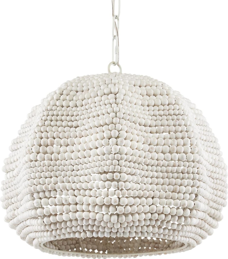 Currey Octavia White Adjustable Pendant Light 20-90.5H Glass Wood Beads (1 of 4)