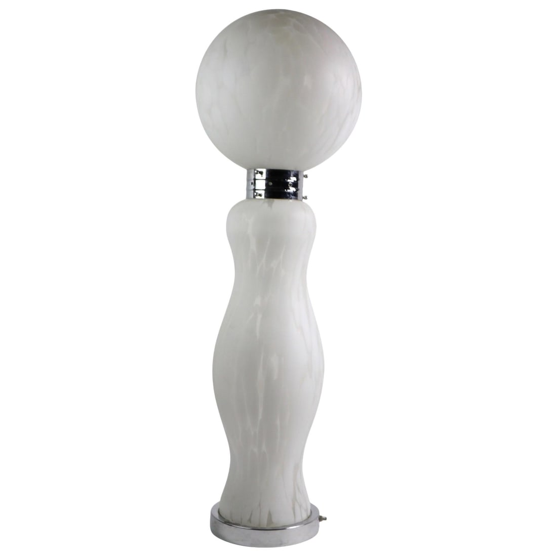 Carlo Nason Cumulus Glass Totem Lamp for Mazzega Chrome Design: Carlo Nason Cumulus Glass Totem Lamp for Mazzega Chrome Design This striking Italian lamp, designed by Carlo Nason for Mazzega, features a distinctive totem design. The lamp showcases a ball-shaped to