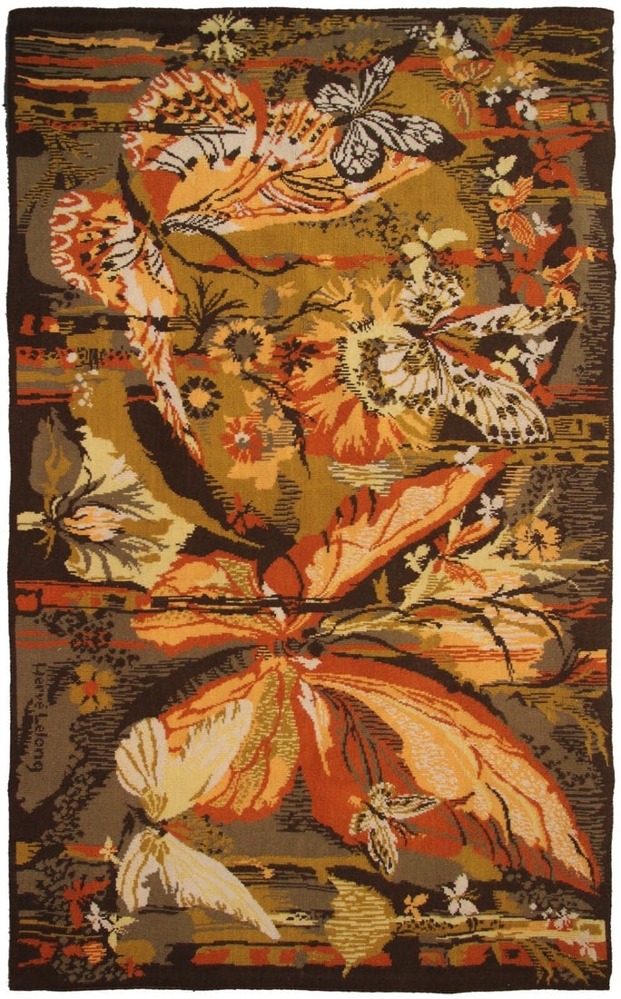 Handmade Wool Flat Weave European Art Nouveau Rug 3x6 (1 of 9)