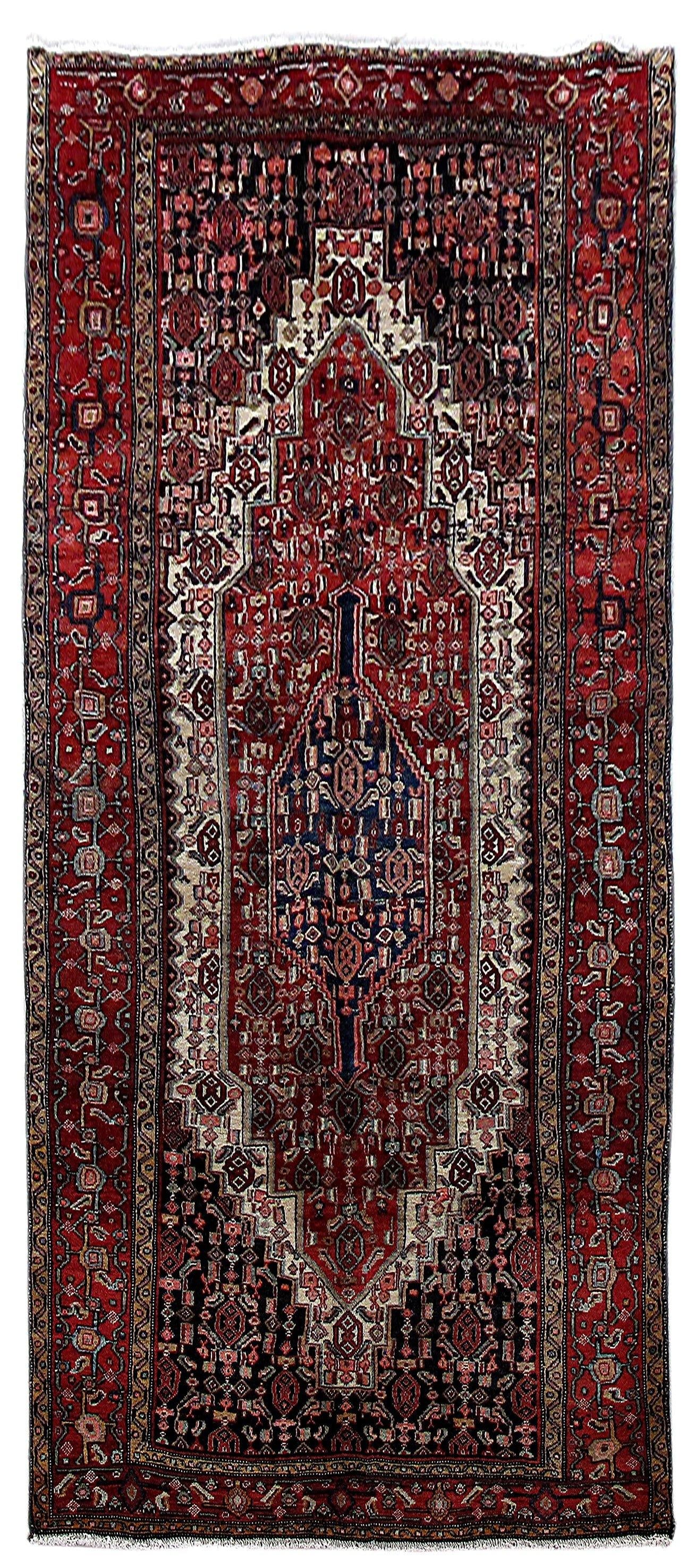 Handmade 4'1" x 9'4" Ivory Persian Hamadan Runner Rug (1 of 6)