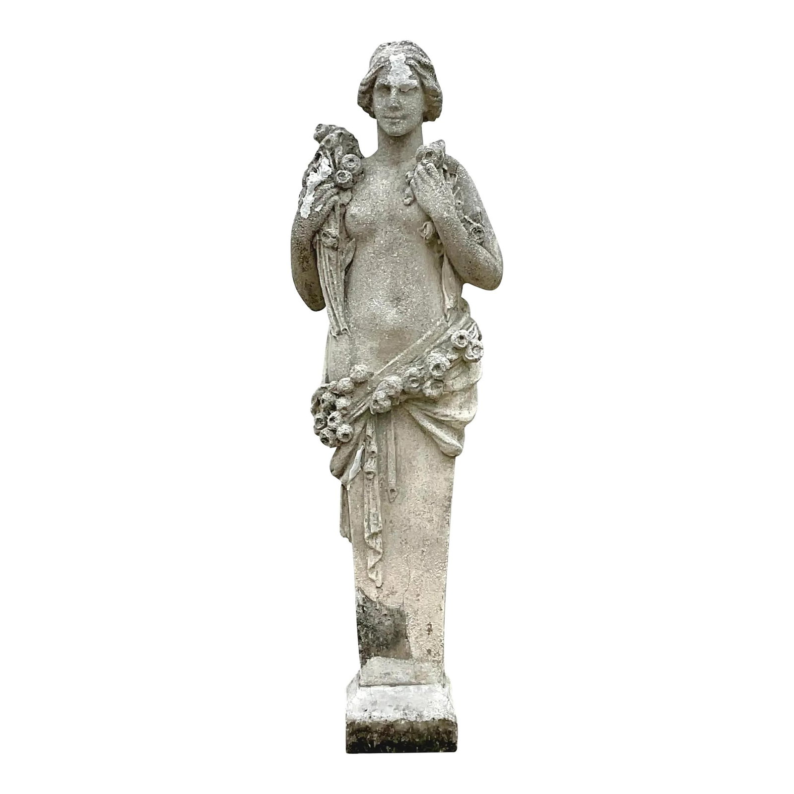 Vintage Boho Concrete Sculpture Four Seasons Spring 71" Tall: Vintage Boho Concrete Sculpture Four Seasons Spring 71" Tall Discover the timeless elegance of this vintage Boho cast concrete sculpture representing 'Spring' from the Four Seasons collection. With it