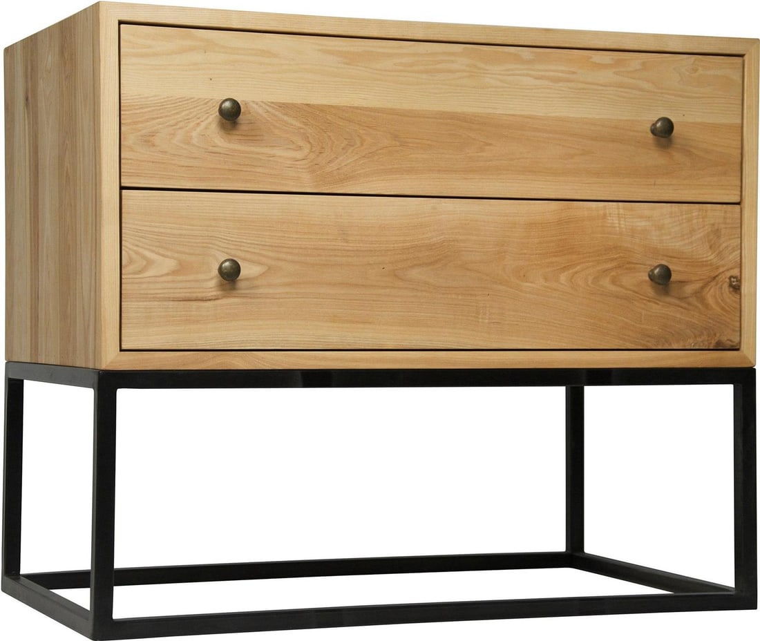 Noir Downtown Industrial Side Table Elm Black Steel 26H 31W 18D: Noir Downtown Industrial Side Table Elm Black Steel 26H 31W 18D This sophisticated side table combines the natural beauty of elm with the sleekness of black industrial steel. Its matte black base adds