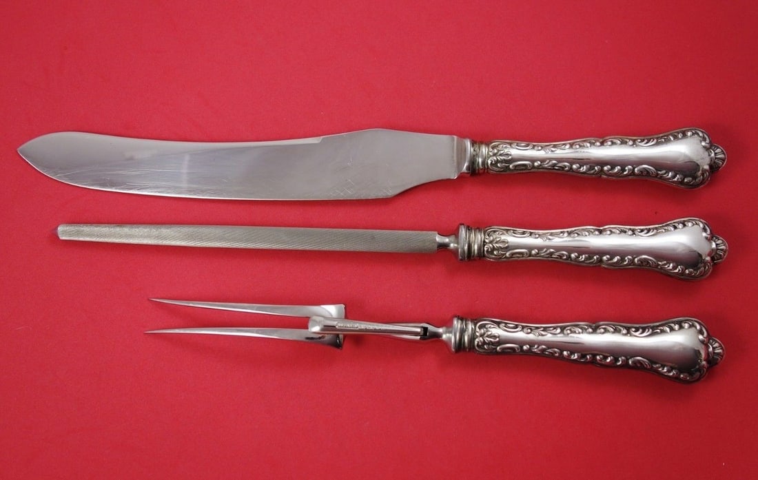 Birks Louis XV Sterling Silver 3-Piece Roast Carving Set: Birks Louis XV Sterling Silver 3-Piece Roast Carving Set Enhance your dining experience with this exquisite 3-piece Roast Carving Set in the elegant Louis XV pattern by Birks. Crafted with a sterling 