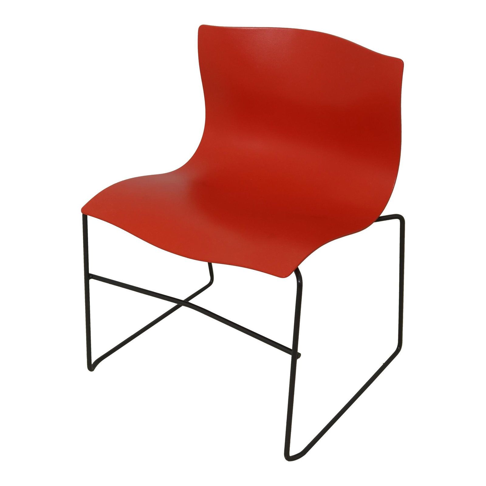 Knoll Mid Century Modern Handkerchief Chair Red Molded Seat Black Steel Frame Vignelli Design (1 of 9)