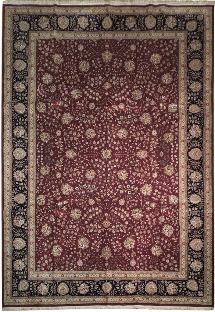 Exquisite 9.9 x 13.9 Dark Maroon Hand-Knotted Wool & Silk Rug (1 of 6)