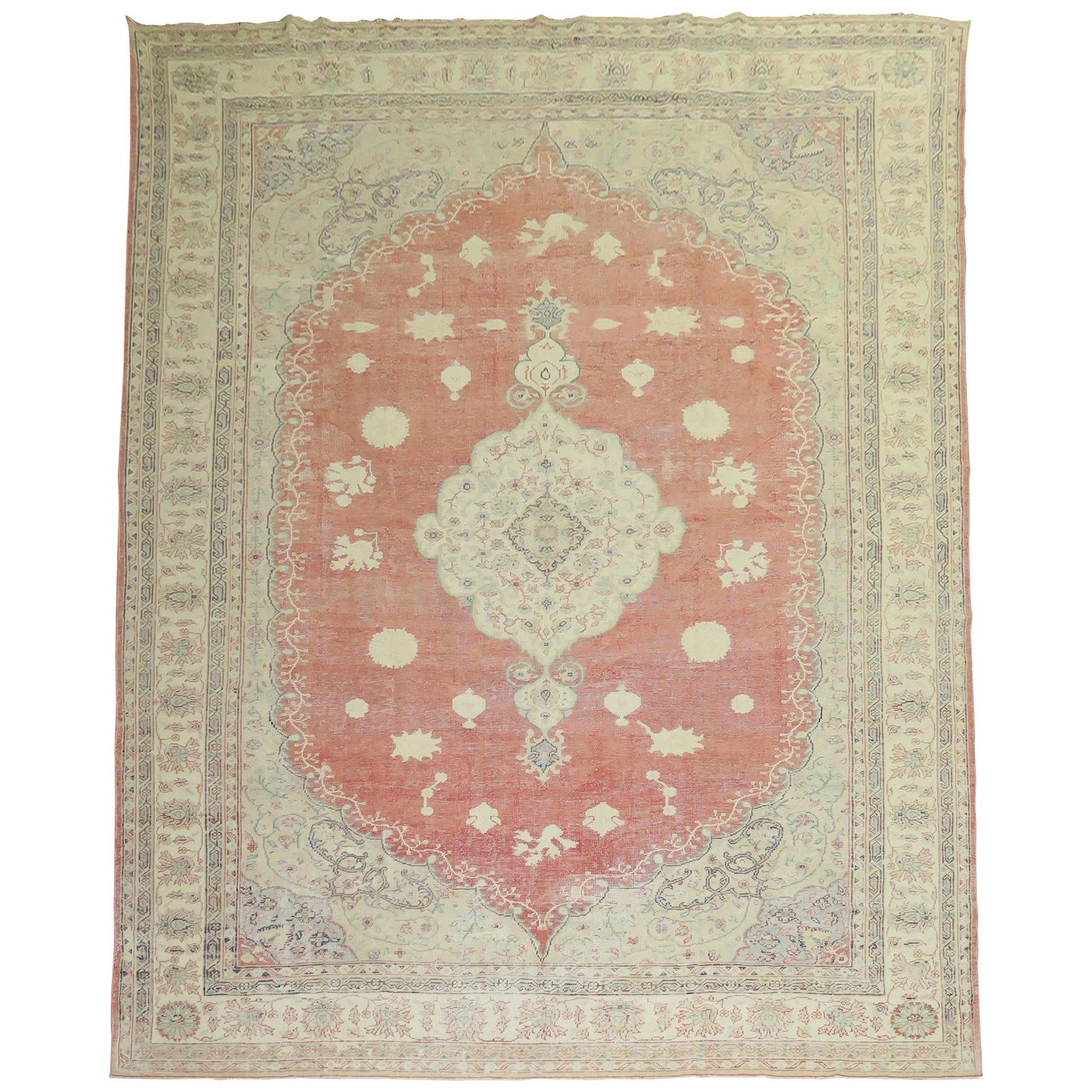 Oversize Red Turkish Oushak Rug Hand-Woven Wool 10'5" x 15'2": Oversize Red Turkish Oushak Rug Hand-Woven Wool 10'5" x 15'2" Experience the elegance of this oversize Turkish Oushak rug, featuring a stunning soft red tone complemented by ivory, soft brown, and lig