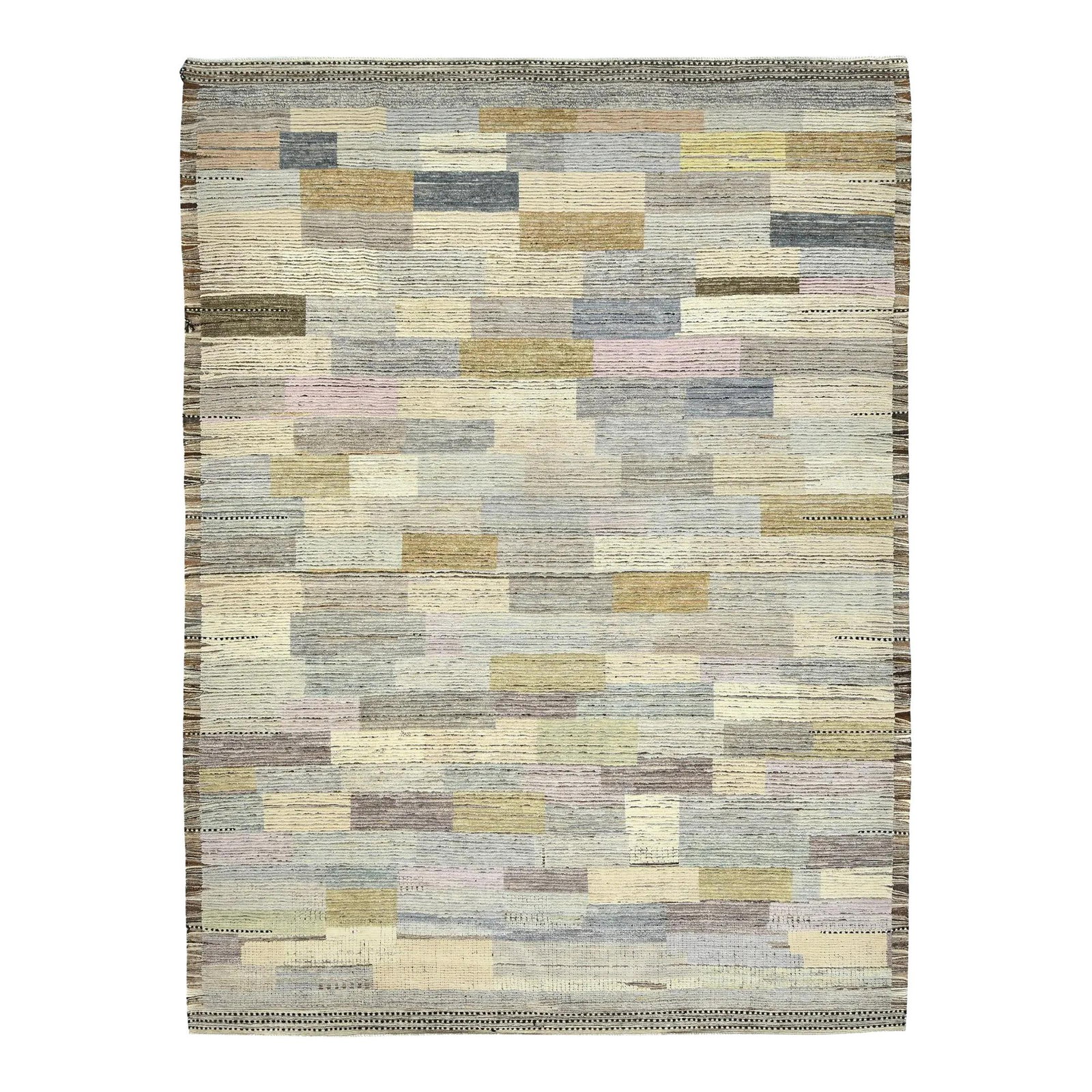 Handmade Geometric Moroccan Wool Rug Gray 9'3 x 11'11: Handmade Geometric Moroccan Wool Rug Gray 9'3 x 11'11 Enhance your living space with this exquisite handmade Moroccan-style wool rug. Featuring a beautiful gray base, it is adorned with multicolored a