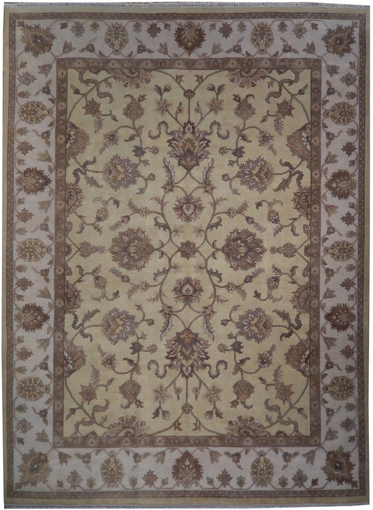 Hand-Knotted 9' x 12' Beige Wool Rug Eco-Friendly Design (1 of 6)