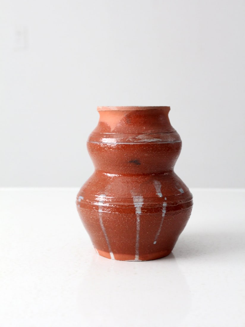 Handmade 1970s Vintage Studio Pottery Vase Signed Dark Terra Cotta (1 of 9)