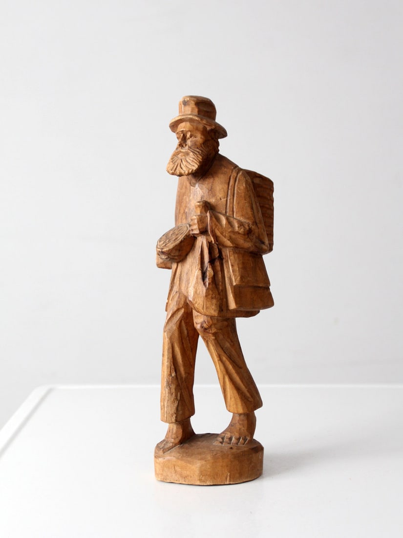 Carved Wooden Traveling Peddler Sculpture European Folk Art Style (1 of 11)
