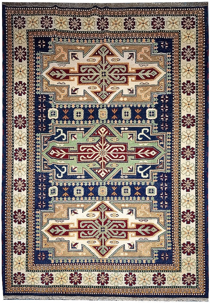 Elegant Fancy Kazak Handmade Rug 6'8 x 9'10 Bold Patterns: Elegant Fancy Kazak Handmade Rug 6'8 x 9'10 Bold Patterns Free continental US Shipping Enhance your living space with this stunning 6' 8" x 9' 10" Elegant Fancy Kazak Rug. Featuring bold geometric pat