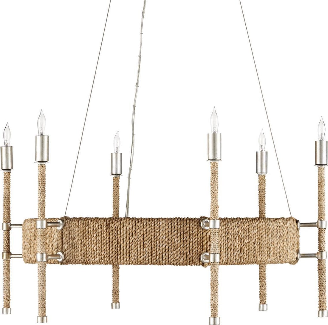Currey Monzie Six-Light Bowl Chandelier Silver Leaf Abaca Rope (1 of 5)