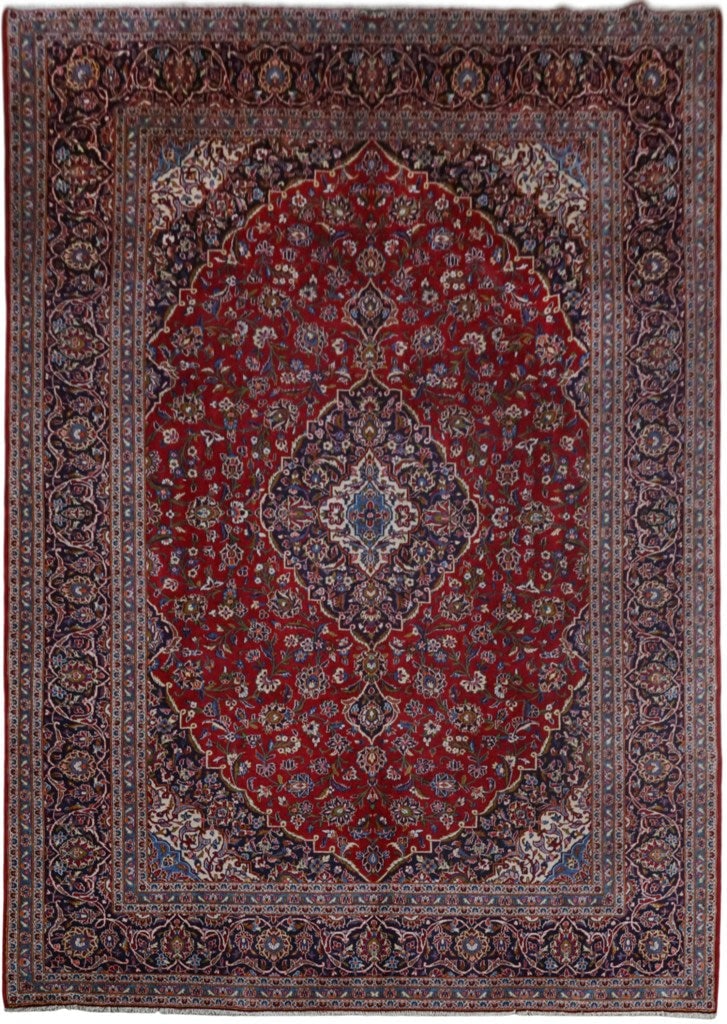 10 x 14 Red Persian Signed Kashan Rug Handmade Wool Authentic (1 of 6)